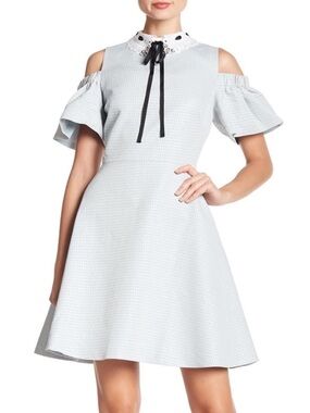 Ted Baker Araye Dusky Light Blue Cold Shoulder Embellished Collar Dress